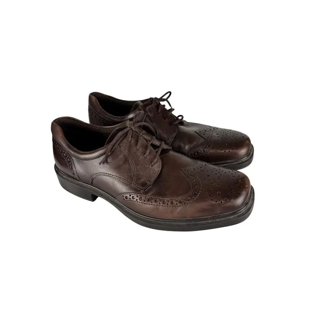 ECCO Brown Leather Wingtip Oxford Dress Shoes EU 43 US 9.5-10 Comfort NWOB